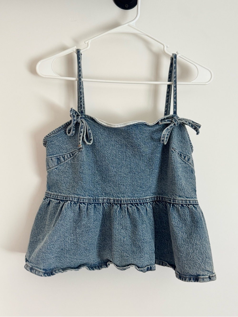 Denim Tie-Strap Peplum Tank Top - Blue